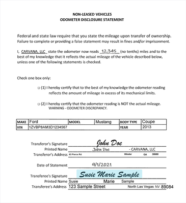 Odometer on sale mileage statement